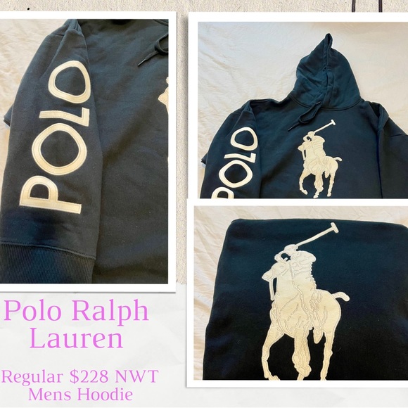 Polo Ralph Lauren Big Pony Chenille Hoodie Black XS/S NWT ($228) - Picture 14 of 14